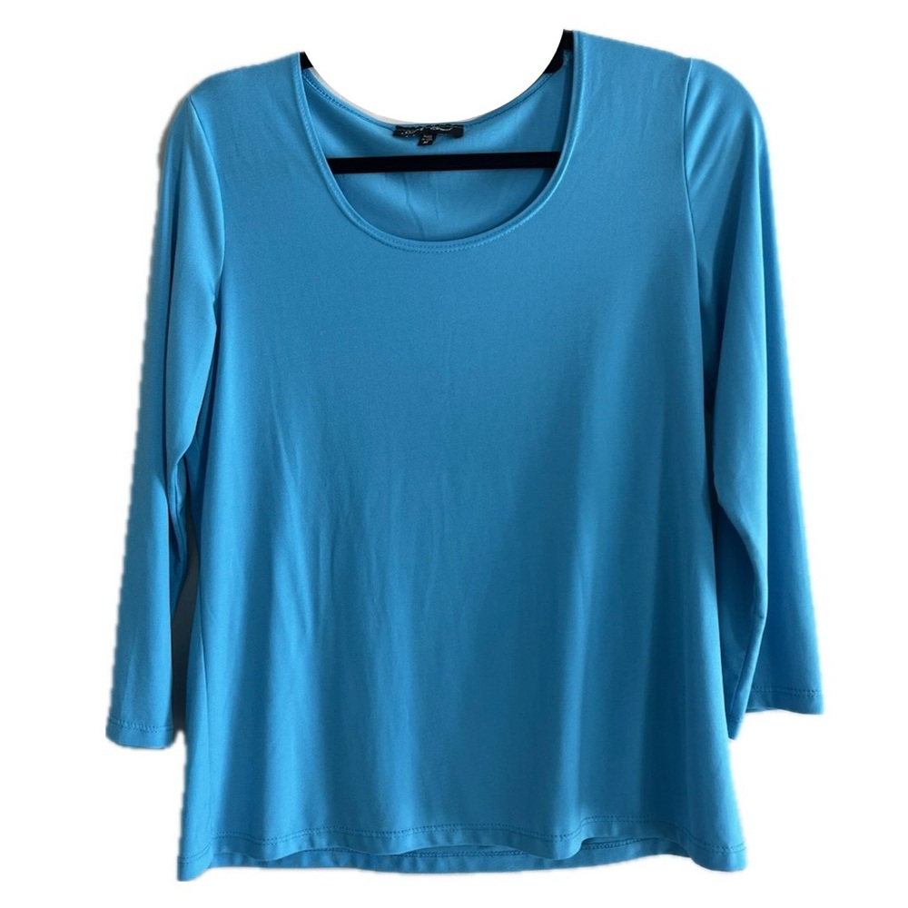 Slinky Brand Women's Shirt Scoop Neck Long Sleeve Stretch Top Bright Blue Medium